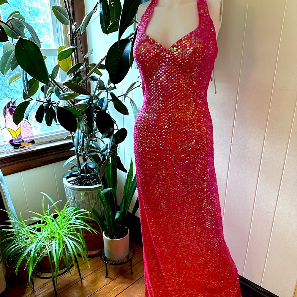 SOLD Vintage 90s sequined pink dress